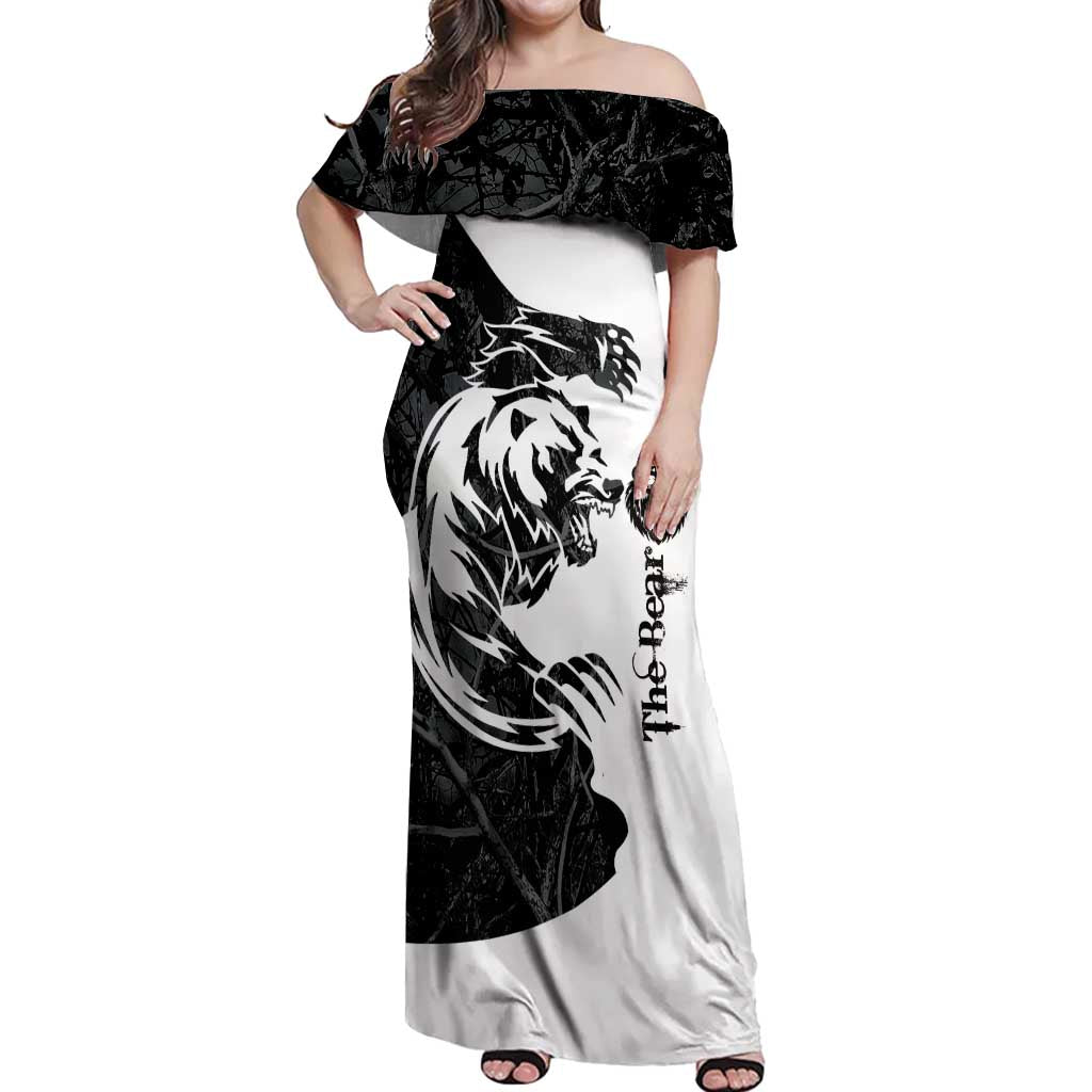 The Bear Tattoo Off Shoulder Maxi Dress Bear In Forest