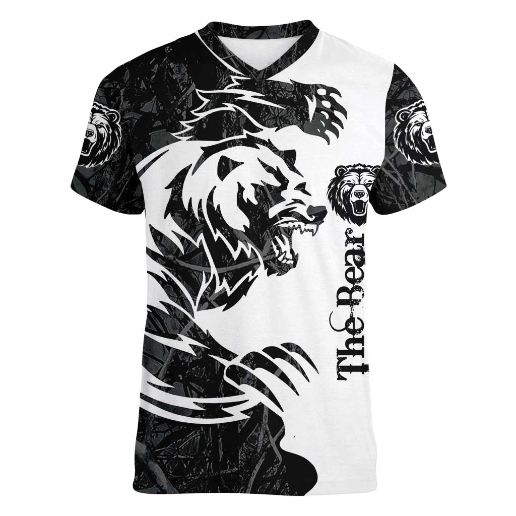 The Bear Tattoo Women V-Neck T-Shirt Bear In Forest - Wonder Print Shop