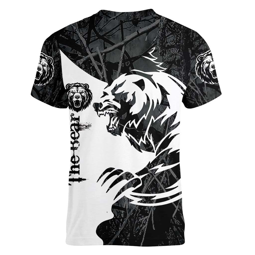 The Bear Tattoo Women V-Neck T-Shirt Bear In Forest - Wonder Print Shop