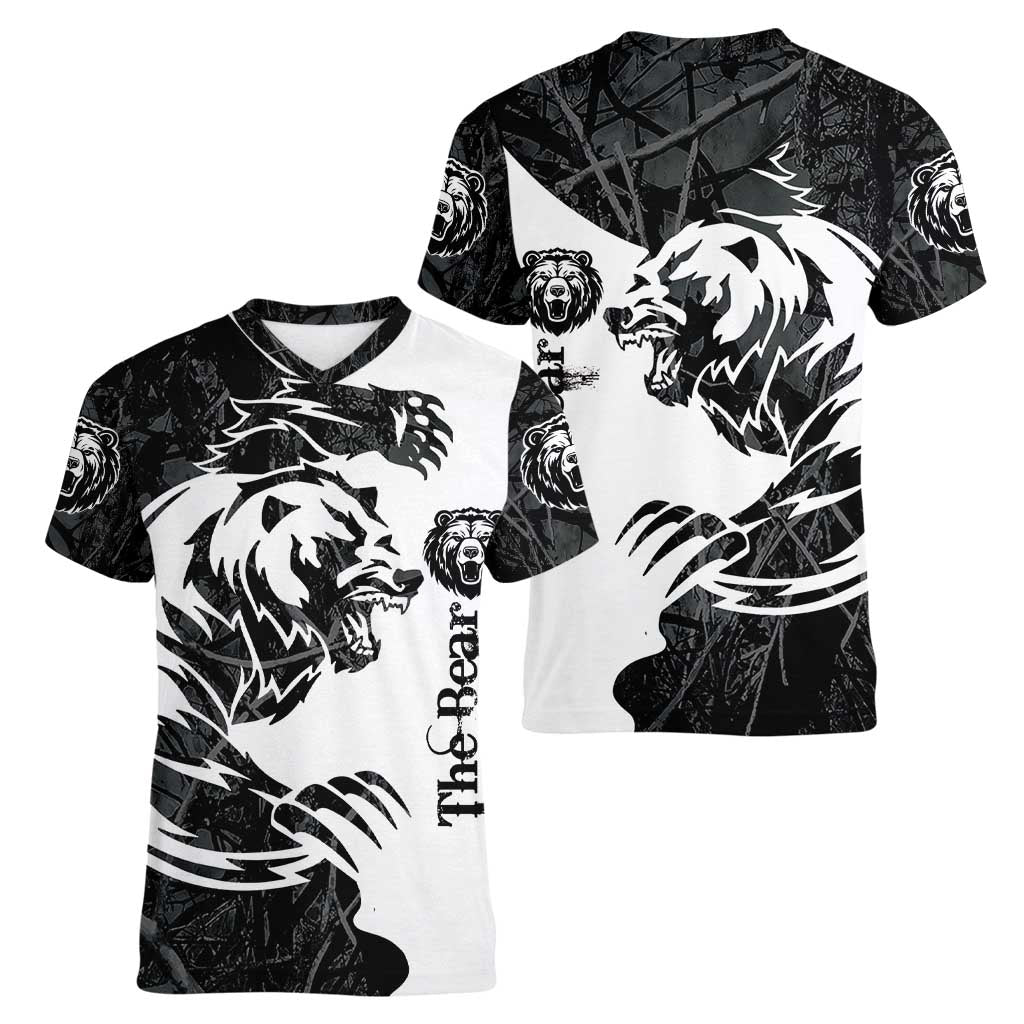 The Bear Tattoo Women V-Neck T-Shirt Bear In Forest - Wonder Print Shop