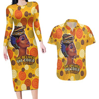 African She Believed Couples Matching Long Sleeve Bodycon Dress and Hawaiian Shirt She Could So She Did