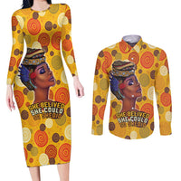 African She Believed Couples Matching Long Sleeve Bodycon Dress and Long Sleeve Button Shirt She Could So She Did