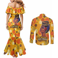 African She Believed Couples Matching Mermaid Dress and Long Sleeve Button Shirt She Could So She Did