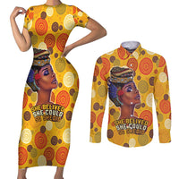 African She Believed Couples Matching Short Sleeve Bodycon Dress and Long Sleeve Button Shirt She Could So She Did