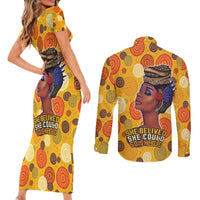 African She Believed Couples Matching Short Sleeve Bodycon Dress and Long Sleeve Button Shirt She Could So She Did