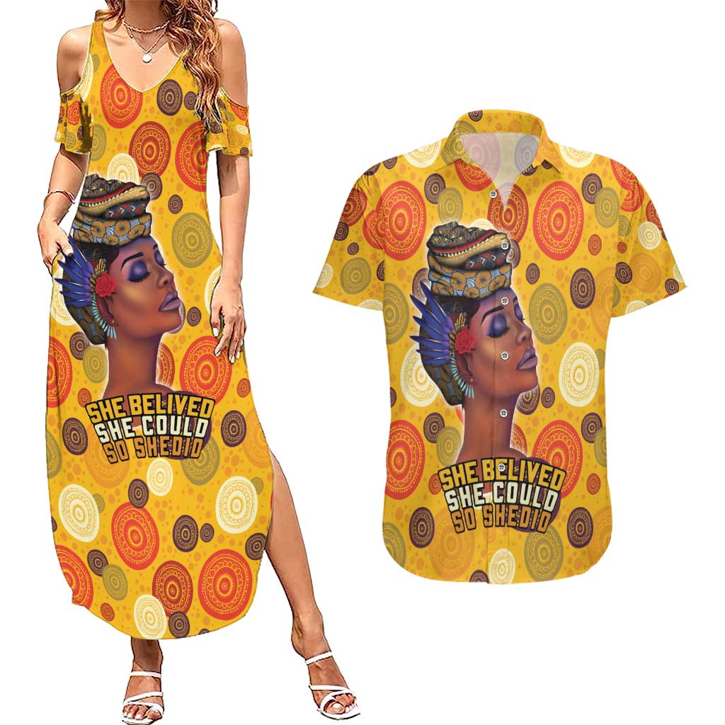 African She Believed Couples Matching Summer Maxi Dress and Hawaiian Shirt She Could So She Did