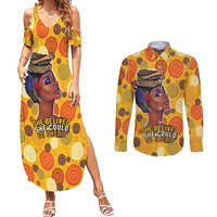 African She Believed Couples Matching Summer Maxi Dress and Long Sleeve Button Shirt She Could So She Did
