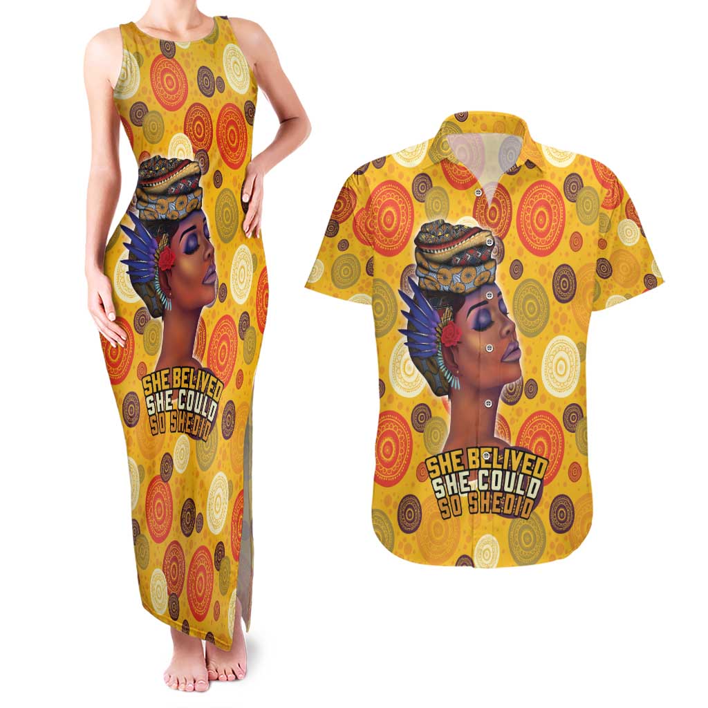 African She Believed Couples Matching Tank Maxi Dress and Hawaiian Shirt She Could So She Did
