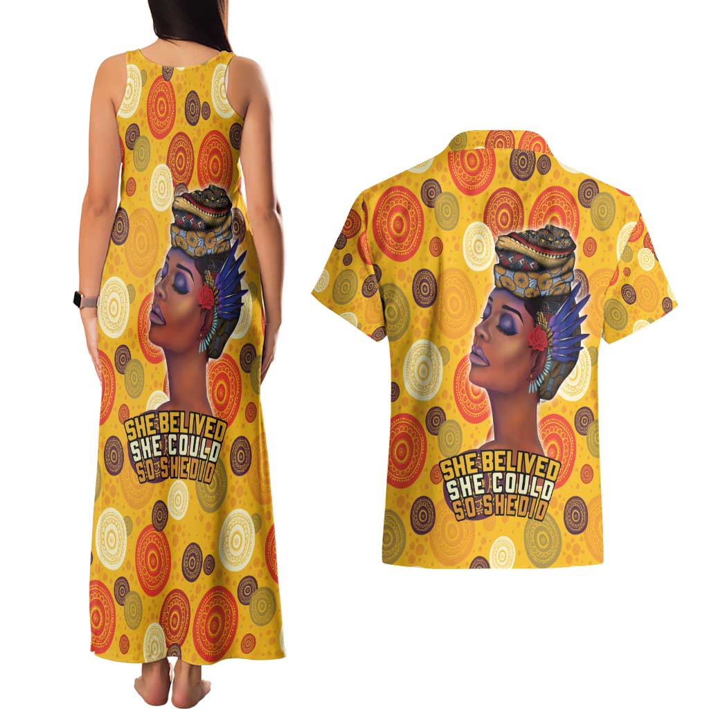 African She Believed Couples Matching Tank Maxi Dress and Hawaiian Shirt She Could So She Did
