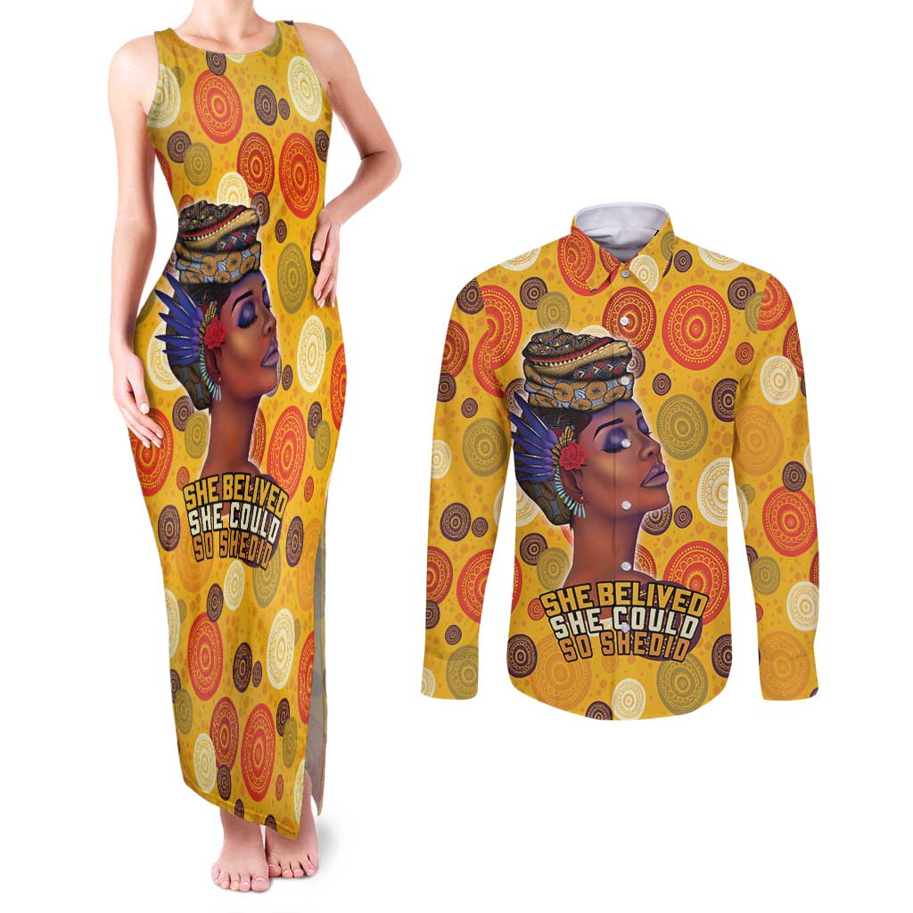 African She Believed Couples Matching Tank Maxi Dress and Long Sleeve Button Shirt She Could So She Did