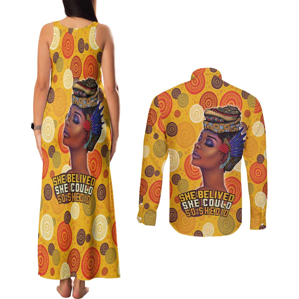 African She Believed Couples Matching Tank Maxi Dress and Long Sleeve Button Shirt She Could So She Did