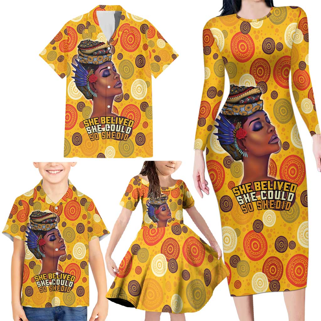 African She Believed Family Matching Long Sleeve Bodycon Dress and Hawaiian Shirt She Could So She Did