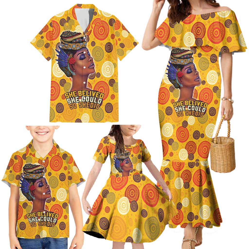 African She Believed Family Matching Mermaid Dress and Hawaiian Shirt She Could So She Did