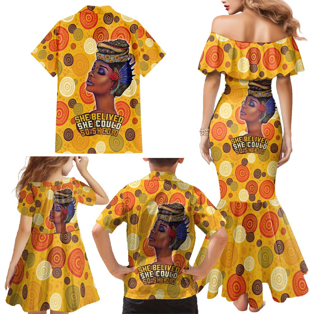 African She Believed Family Matching Mermaid Dress and Hawaiian Shirt She Could So She Did