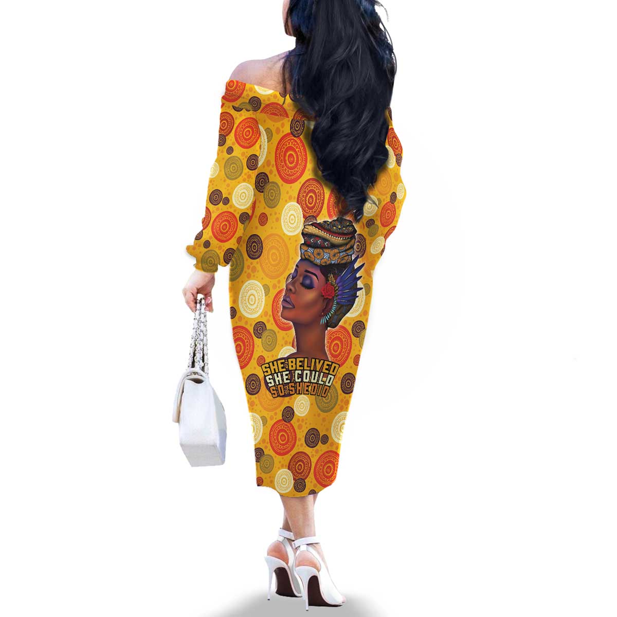 African She Believed Family Matching Off The Shoulder Long Sleeve Dress and Hawaiian Shirt She Could So She Did
