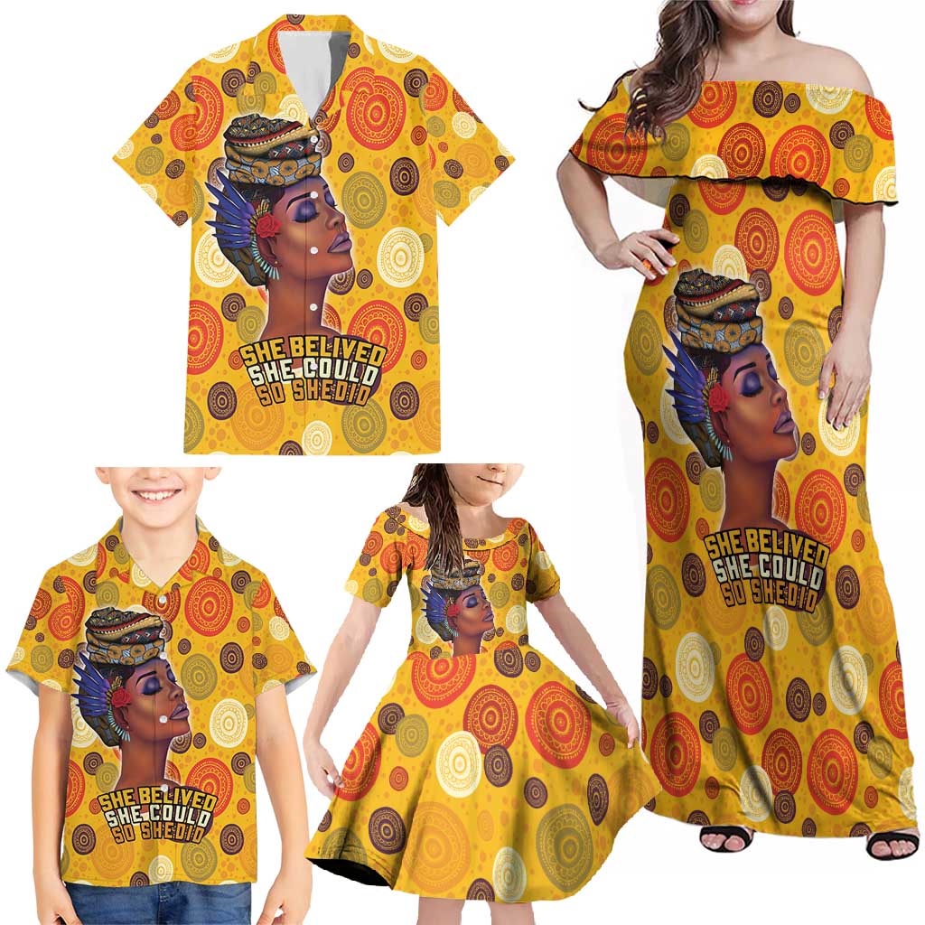 African She Believed Family Matching Off Shoulder Maxi Dress and Hawaiian Shirt She Could So She Did