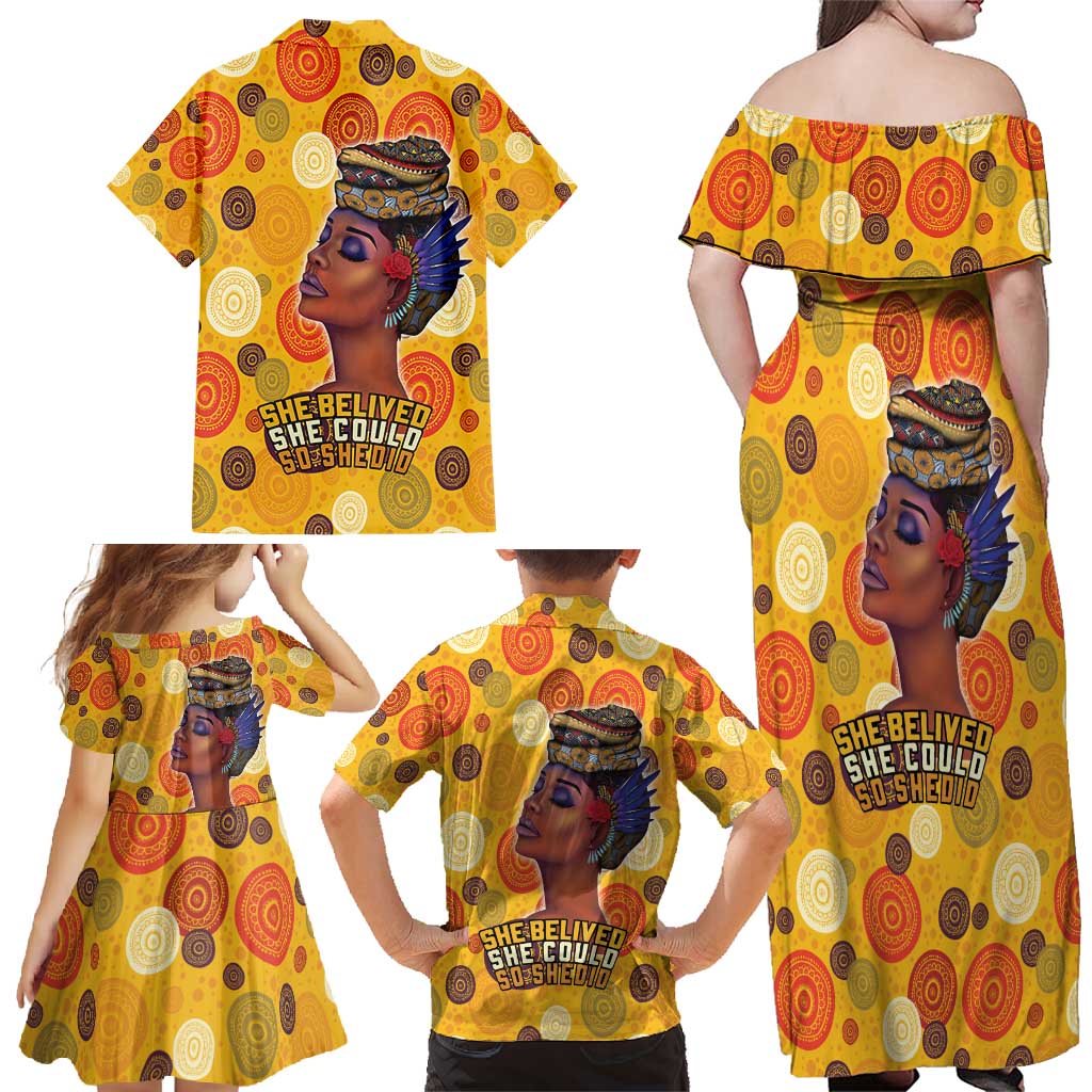 African She Believed Family Matching Off Shoulder Maxi Dress and Hawaiian Shirt She Could So She Did