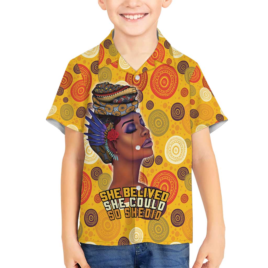African She Believed Family Matching Off Shoulder Short Dress and Hawaiian Shirt She Could So She Did