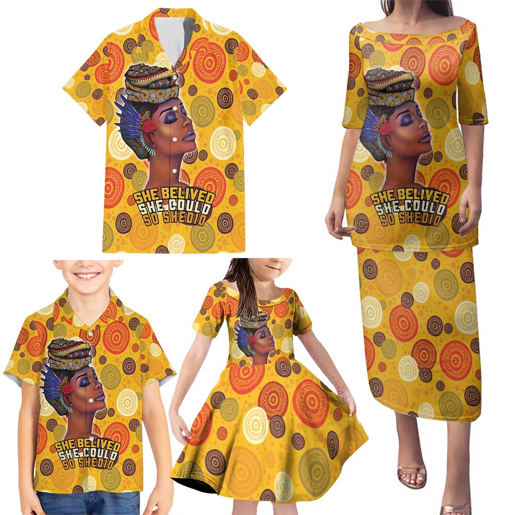 African She Believed Family Matching Puletasi and Hawaiian Shirt She Could So She Did