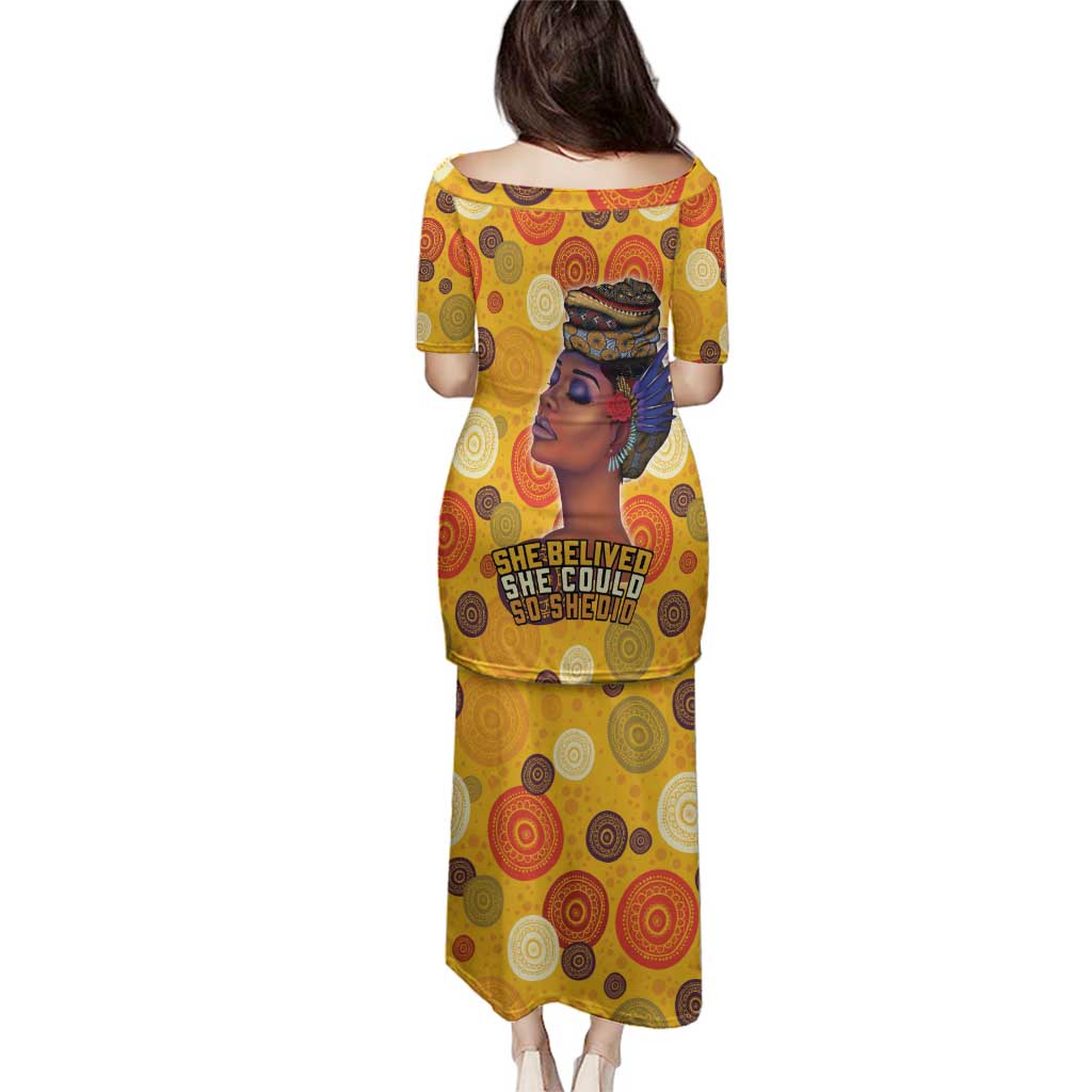 African She Believed Family Matching Puletasi and Hawaiian Shirt She Could So She Did