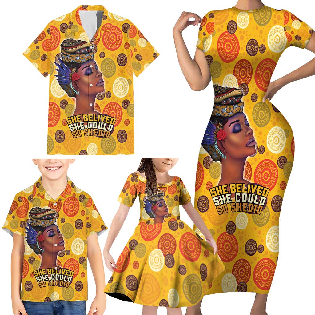 African She Believed Family Matching Short Sleeve Bodycon Dress and Hawaiian Shirt She Could So She Did