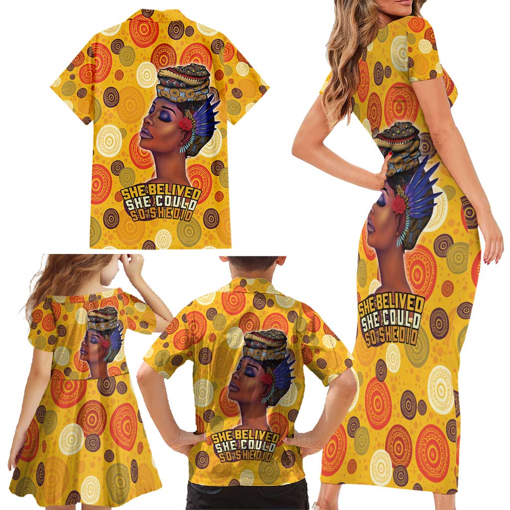 African She Believed Family Matching Short Sleeve Bodycon Dress and Hawaiian Shirt She Could So She Did