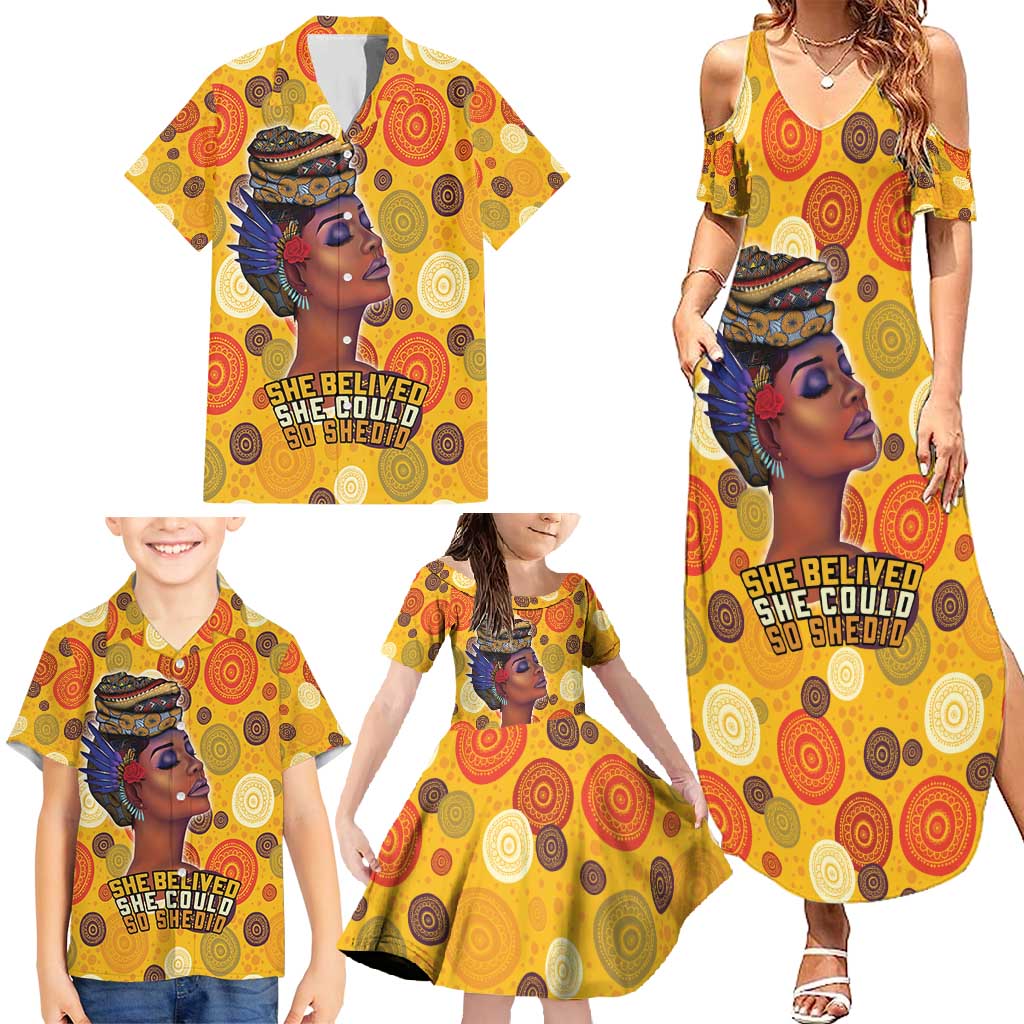 African She Believed Family Matching Summer Maxi Dress and Hawaiian Shirt She Could So She Did