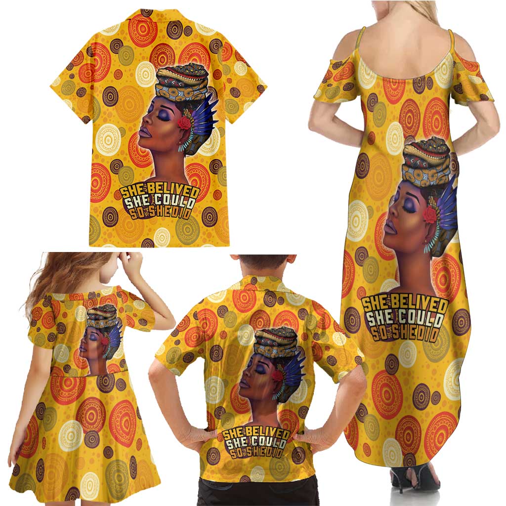 African She Believed Family Matching Summer Maxi Dress and Hawaiian Shirt She Could So She Did