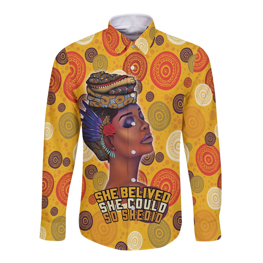 African She Believed Long Sleeve Button Shirt She Could So She Did