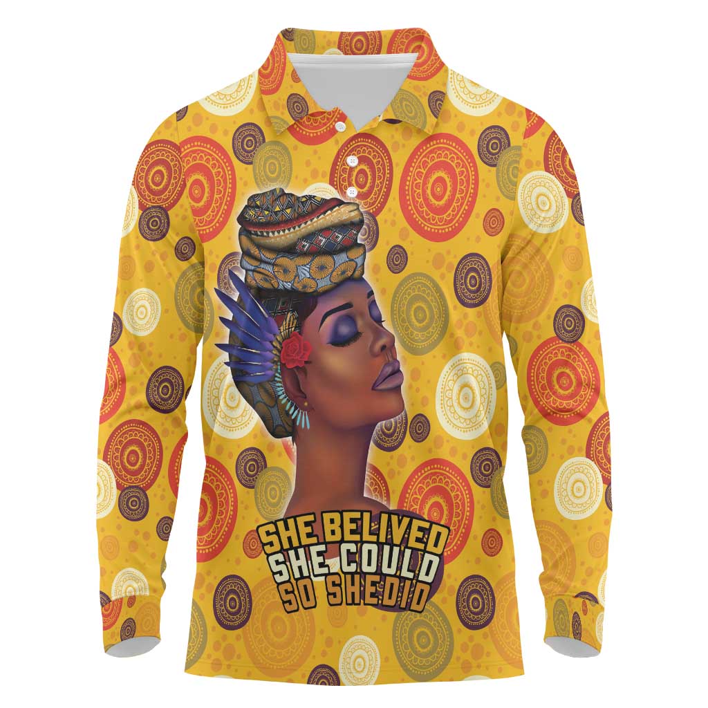 African She Believed Long Sleeve Polo Shirt She Could So She Did