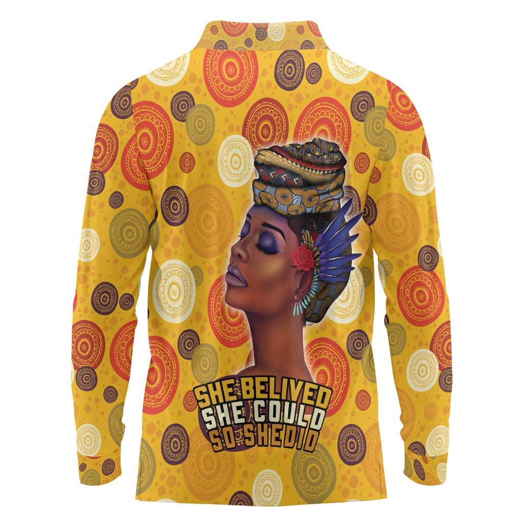 African She Believed Long Sleeve Polo Shirt She Could So She Did