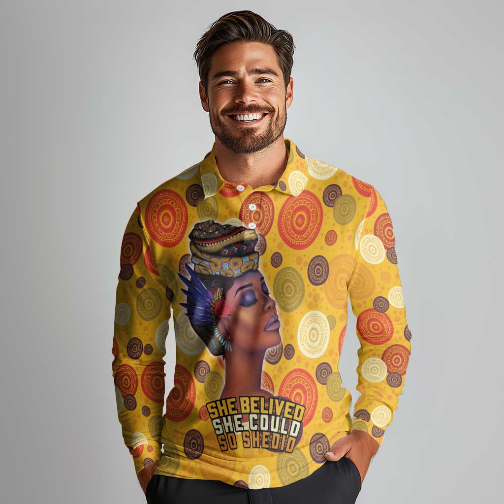 African She Believed Long Sleeve Polo Shirt She Could So She Did