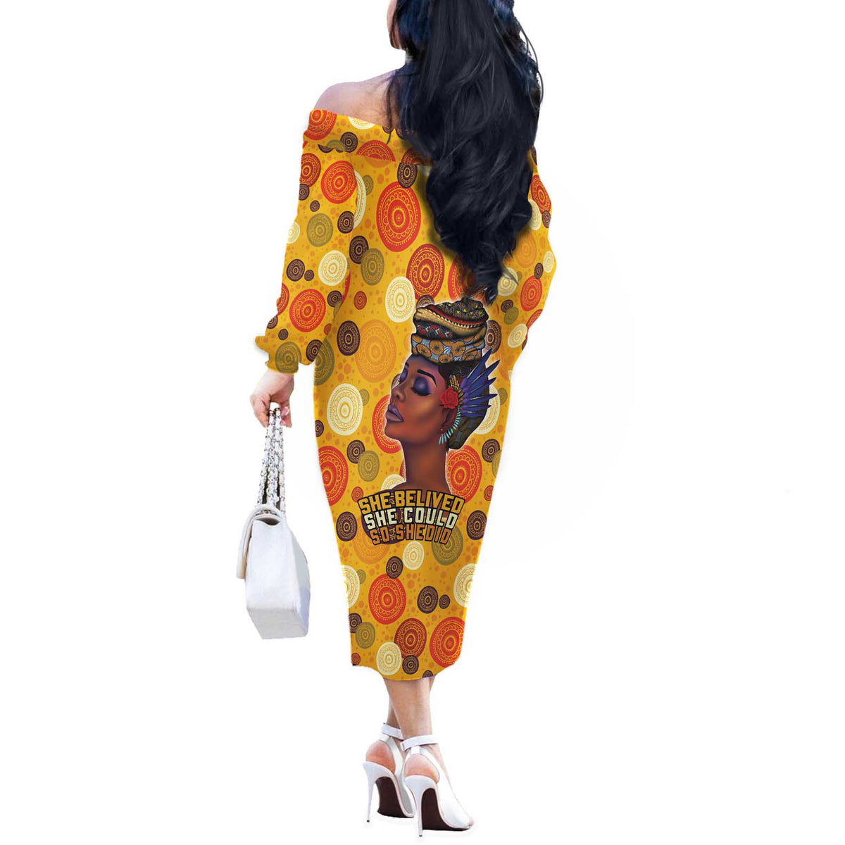African She Believed Off The Shoulder Long Sleeve Dress She Could So She Did