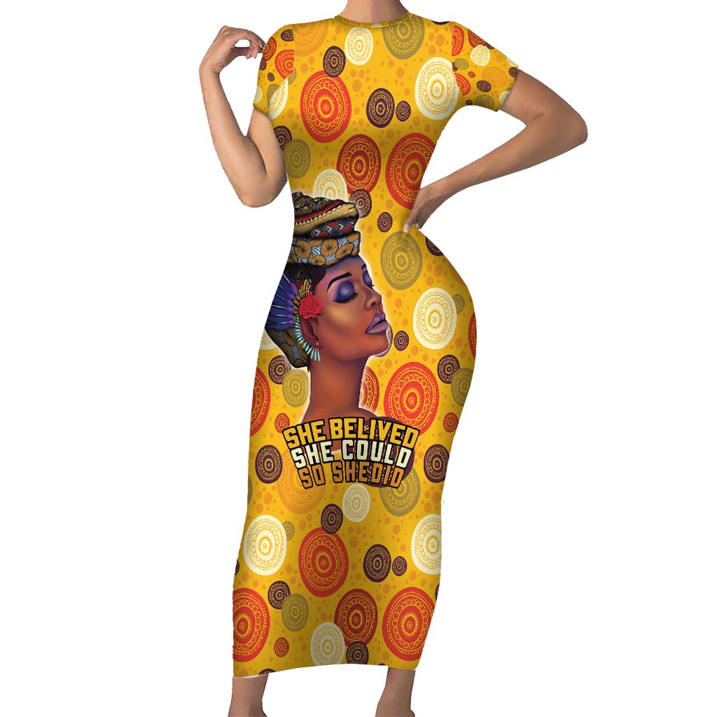 African She Believed Short Sleeve Bodycon Dress She Could So She Did