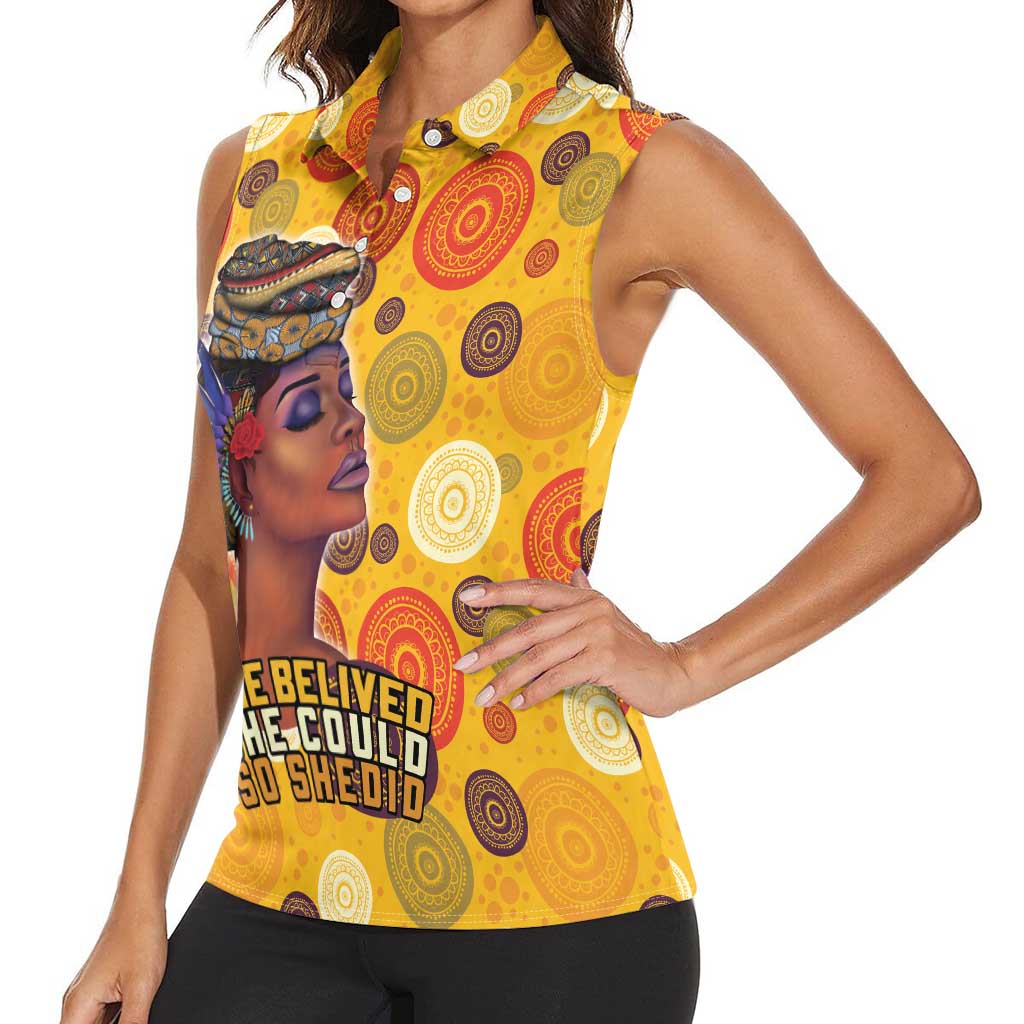 African She Believed Women Sleeveless Polo Shirt She Could So She Did - Wonder Print Shop