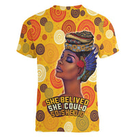 African She Believed Women V-Neck T-Shirt She Could So She Did - Wonder Print Shop