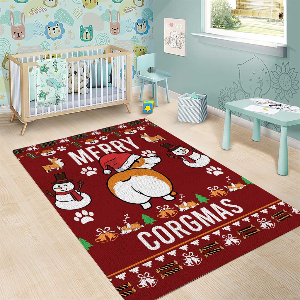 Funny Corgi Dog Area Rug Merry CORGMAS Christmas - Wonder Print Shop