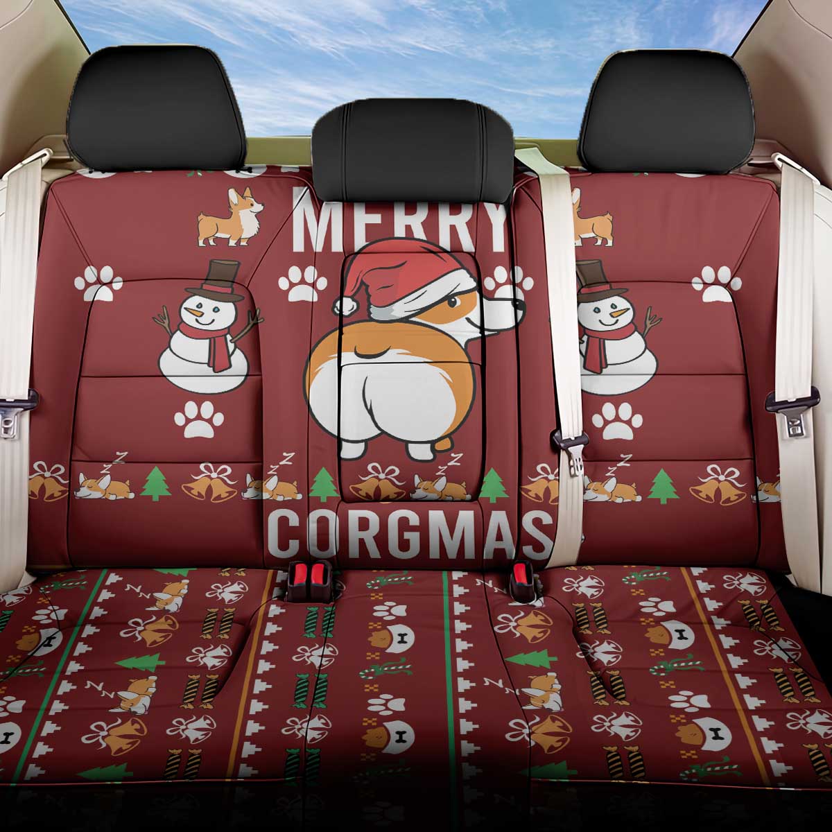 Funny Corgi Dog Back Car Seat Cover Merry CORGMAS Christmas - Wonder Print Shop