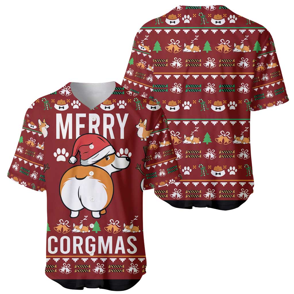 Funny Corgi Dog Baseball Jersey Merry CORGMAS Christmas - Wonder Print Shop