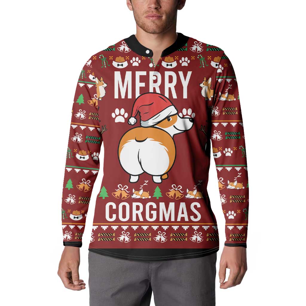 Funny Corgi Dog Button Sweatshirt Merry CORGMAS Christmas - Wonder Print Shop