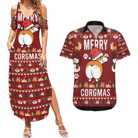 Funny Corgi Dog Couples Matching Summer Maxi Dress and Hawaiian Shirt Merry CORGMAS Christmas - Wonder Print Shop