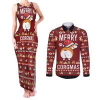 Funny Corgi Dog Couples Matching Tank Maxi Dress and Long Sleeve Button Shirt Merry CORGMAS Christmas - Wonder Print Shop