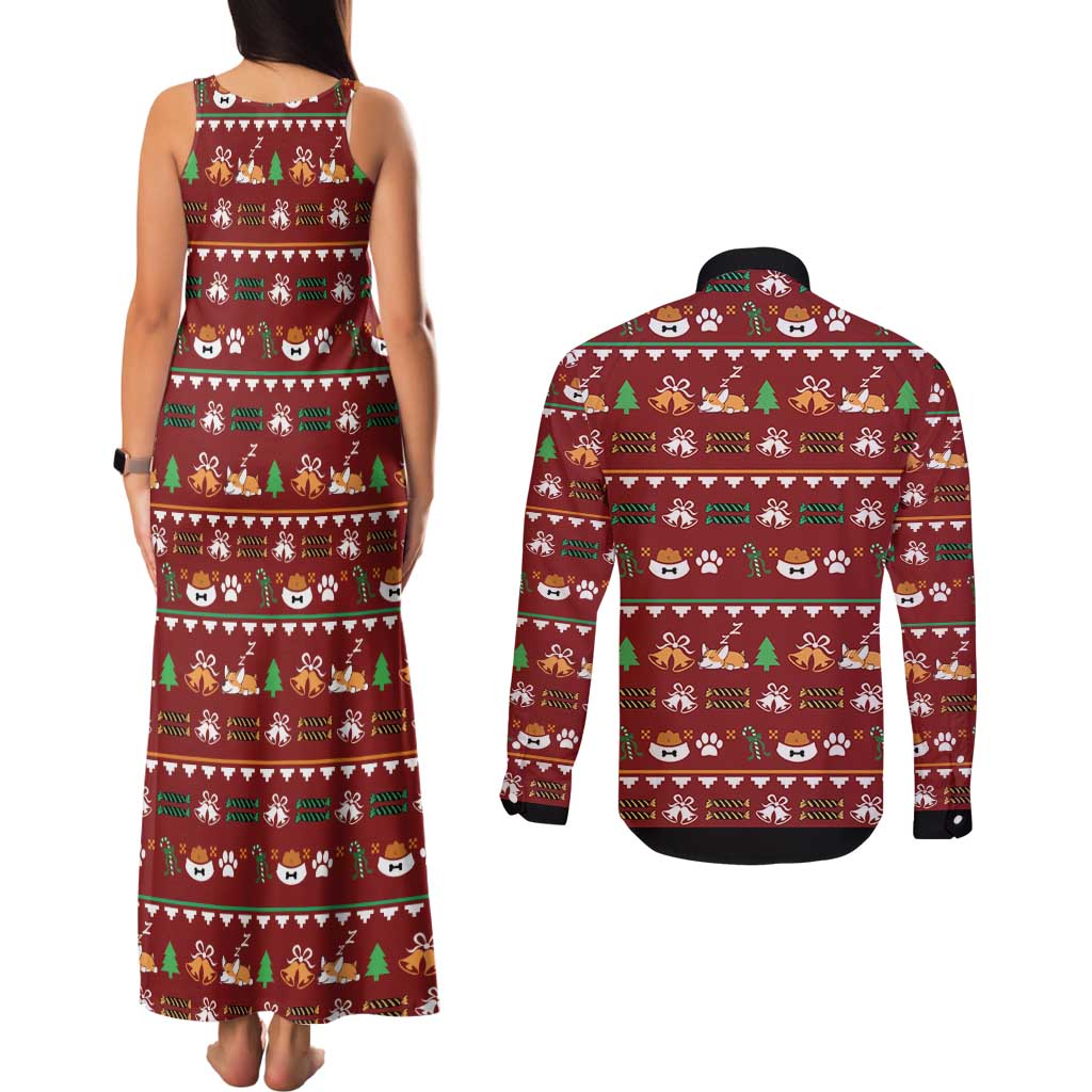 Funny Corgi Dog Couples Matching Tank Maxi Dress and Long Sleeve Button Shirt Merry CORGMAS Christmas - Wonder Print Shop