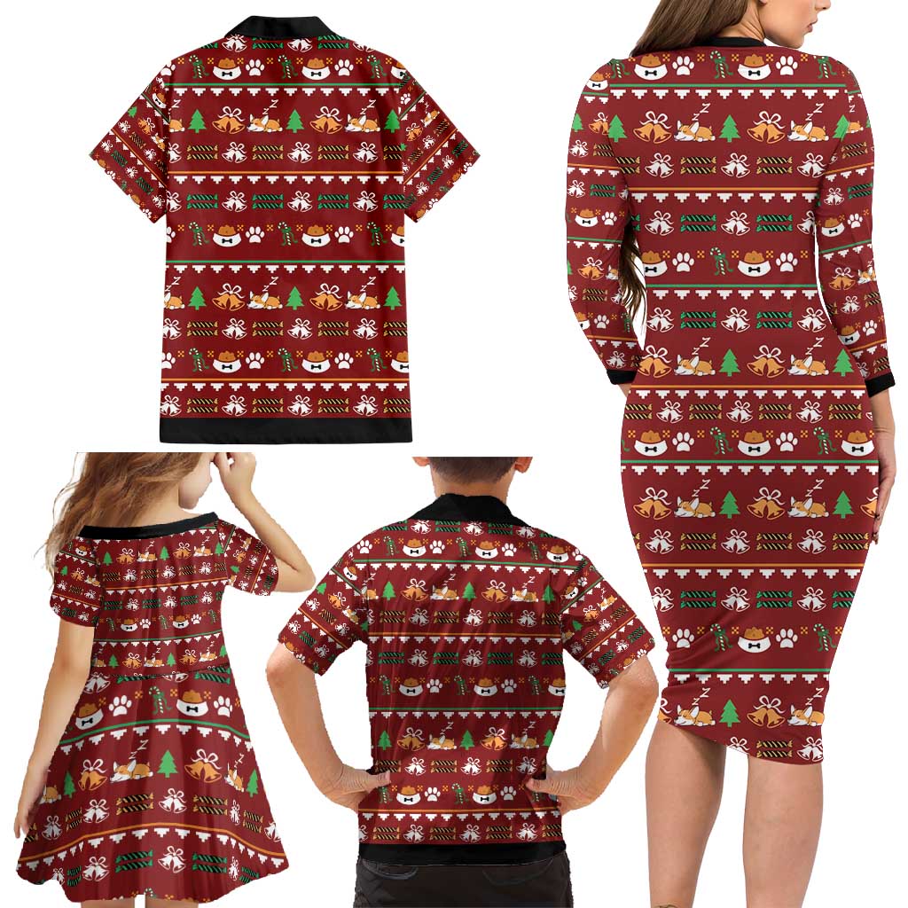 Funny Corgi Dog Family Matching Long Sleeve Bodycon Dress and Hawaiian Shirt Merry CORGMAS Christmas - Wonder Print Shop