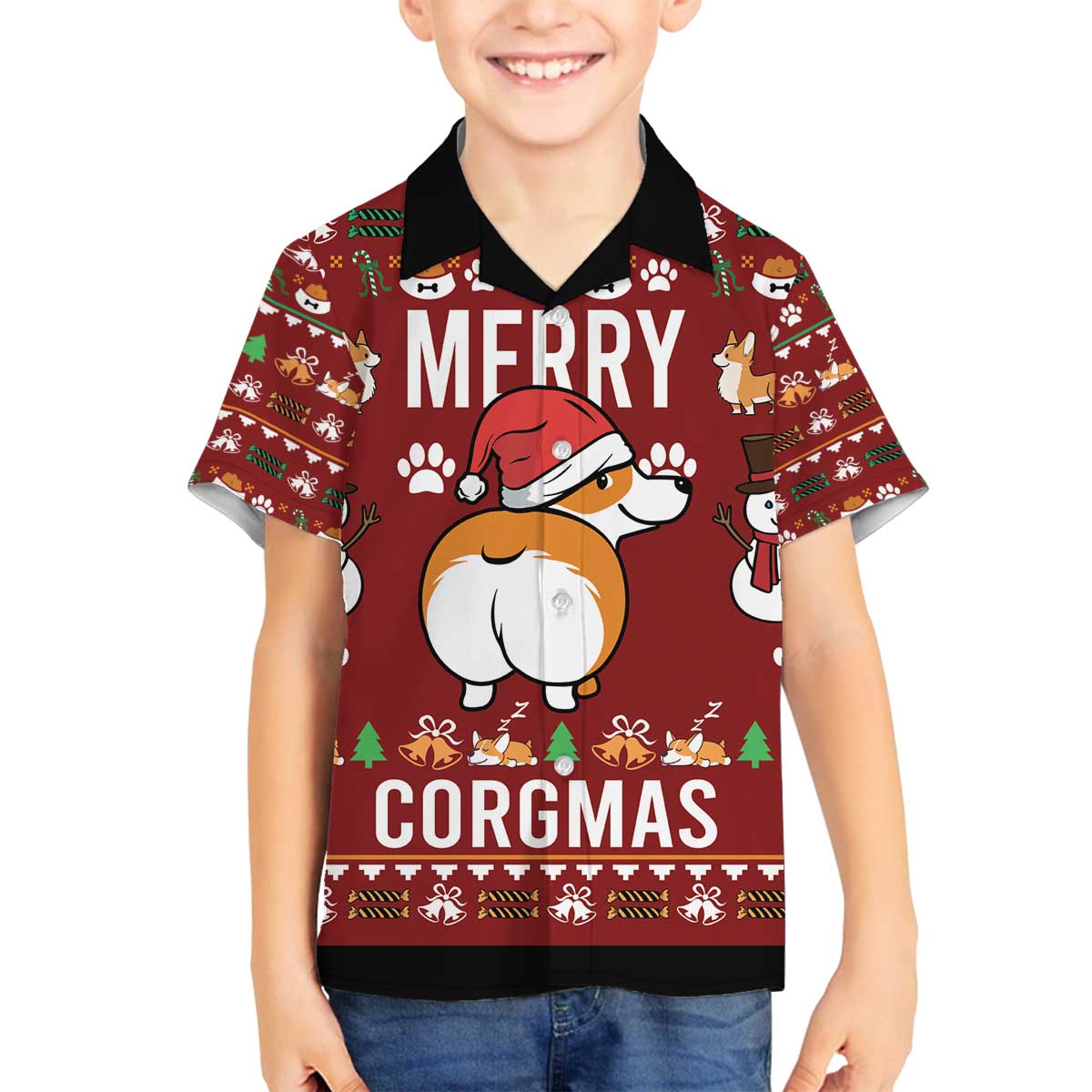 Funny Corgi Dog Family Matching Off The Shoulder Long Sleeve Dress and Hawaiian Shirt Merry CORGMAS Christmas - Wonder Print Shop