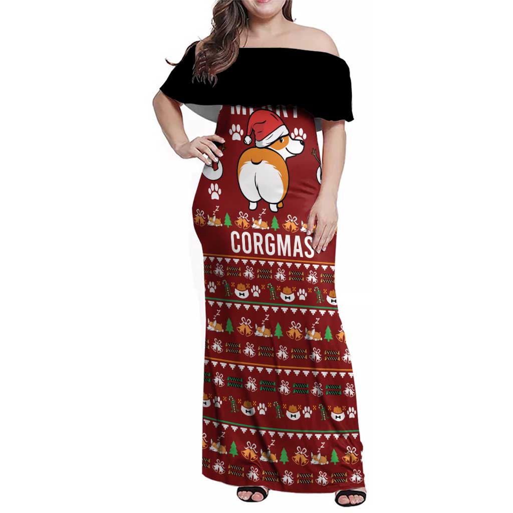 Funny Corgi Dog Family Matching Off Shoulder Maxi Dress and Hawaiian Shirt Merry CORGMAS Christmas - Wonder Print Shop