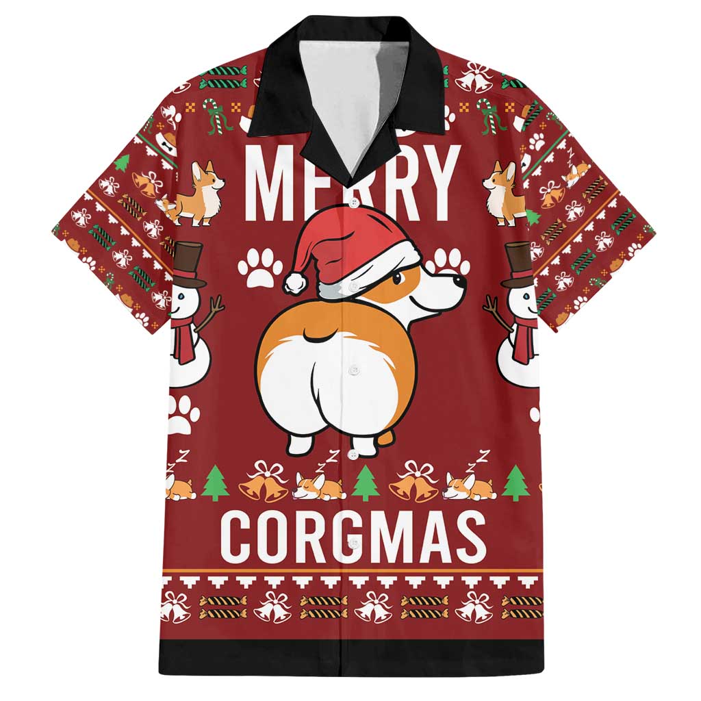Funny Corgi Dog Family Matching Off Shoulder Short Dress and Hawaiian Shirt Merry CORGMAS Christmas - Wonder Print Shop