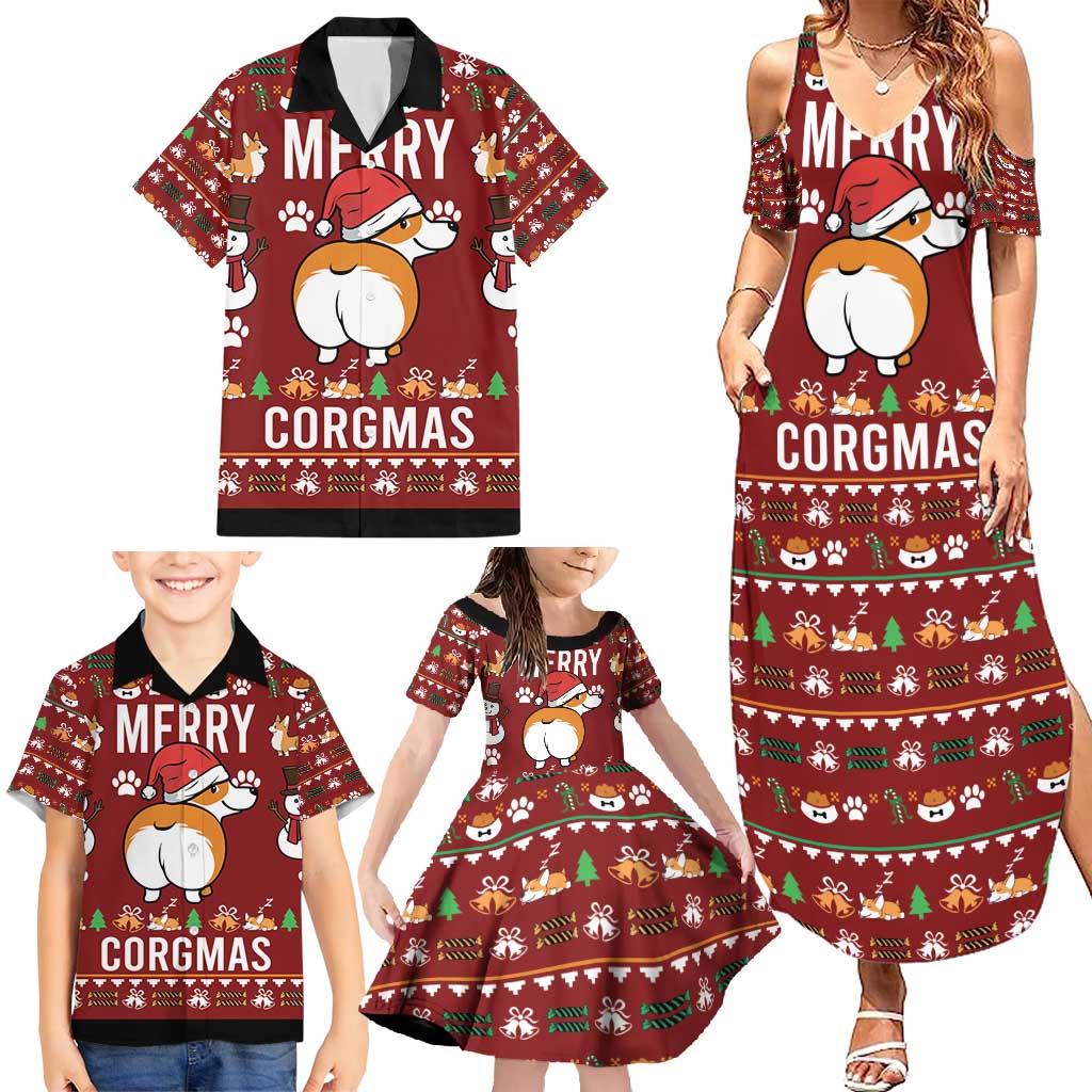 Funny Corgi Dog Family Matching Summer Maxi Dress and Hawaiian Shirt Merry CORGMAS Christmas - Wonder Print Shop