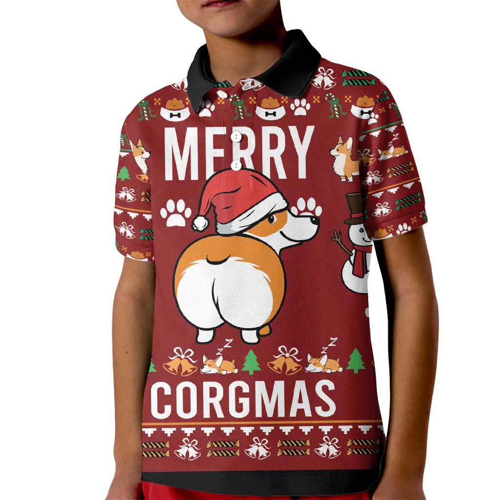 Funny Corgi Dog Kid Polo Shirt Merry CORGMAS Christmas - Wonder Print Shop