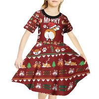 Funny Corgi Dog Kid Short Sleeve Dress Merry CORGMAS Christmas - Wonder Print Shop